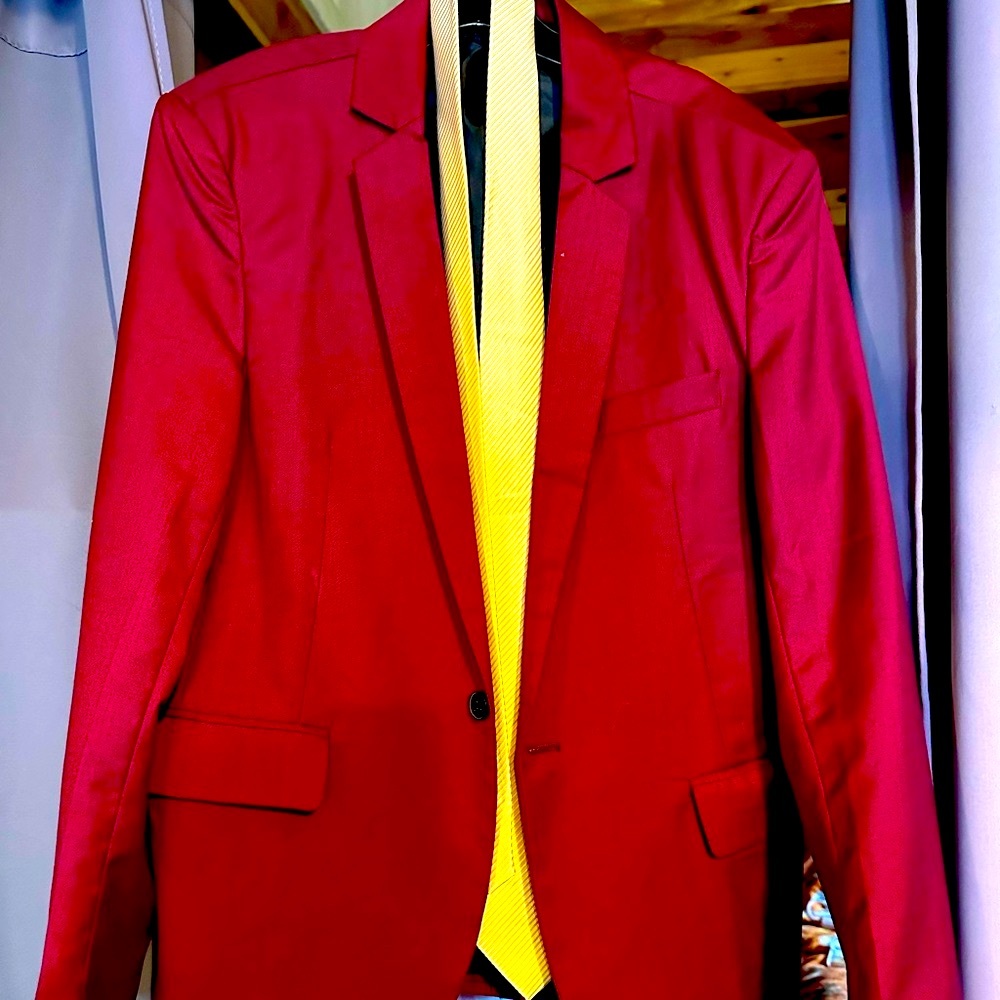 Burgundy Suit Jacket with Tie